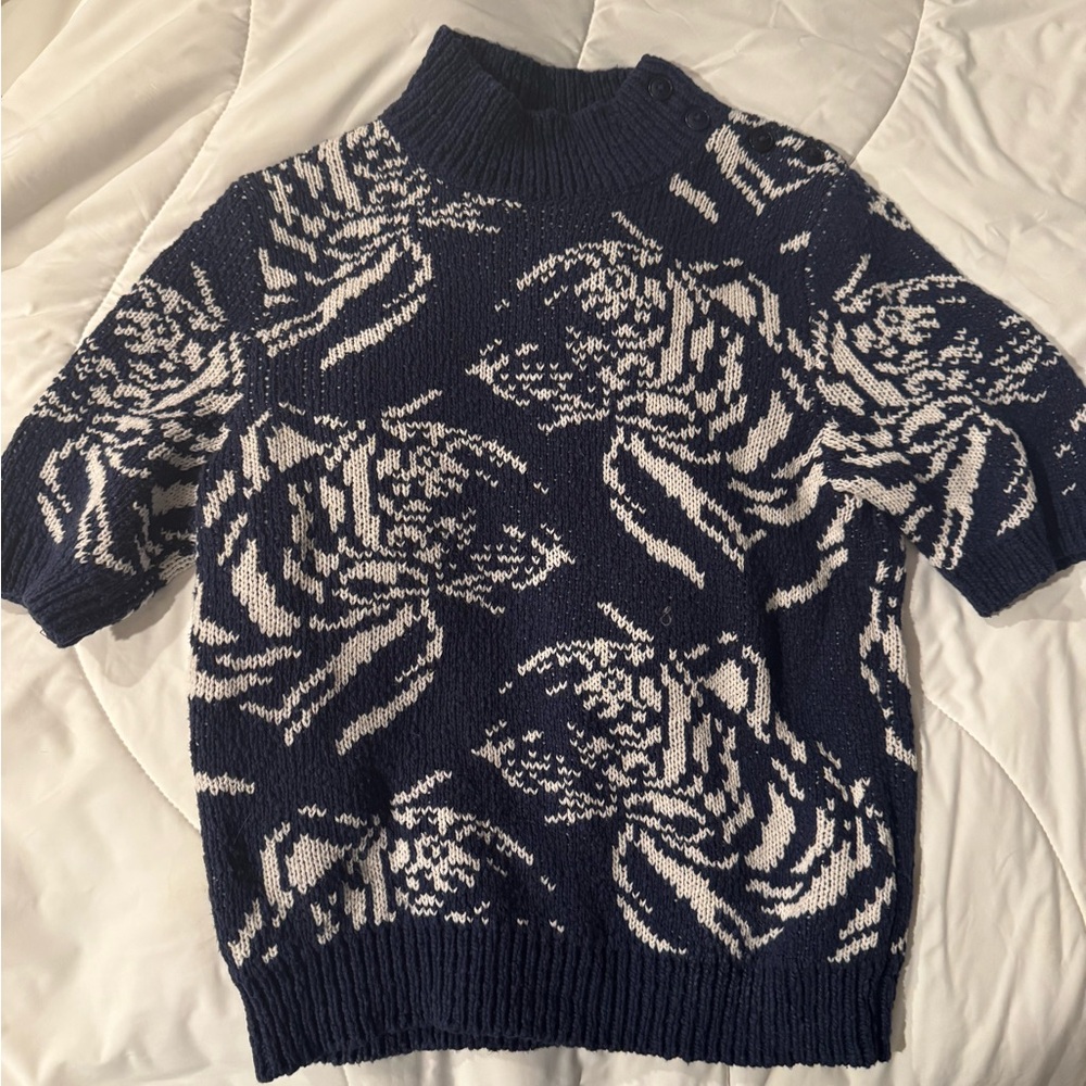 Navy and White Patterned Sweater
